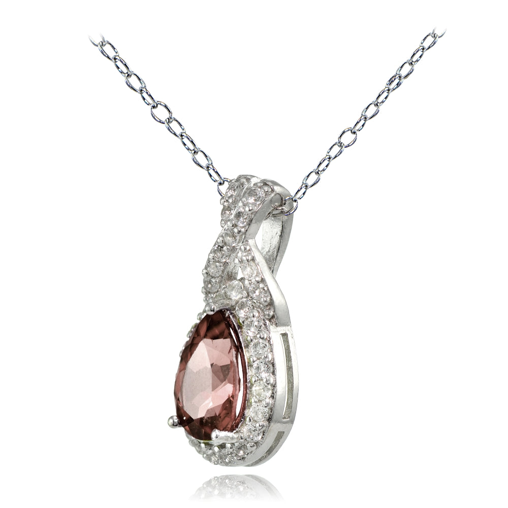 Sterling Silver Garnet and White Topaz X and Teardrop Necklace-2