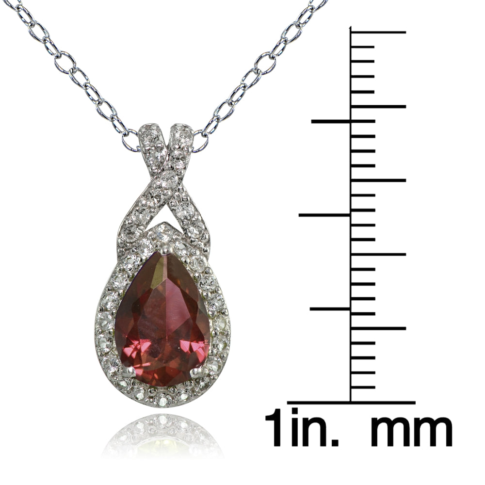 Sterling Silver Garnet and White Topaz X and Teardrop Necklace-3