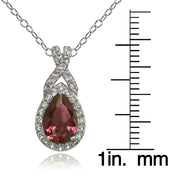 Sterling Silver Garnet and White Topaz X and Teardrop Necklace
