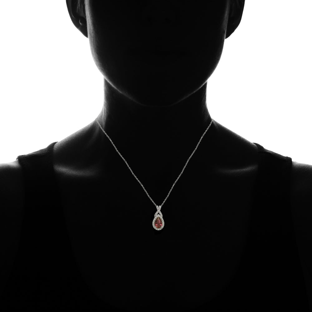 Sterling Silver Garnet and White Topaz X and Teardrop Necklace-4