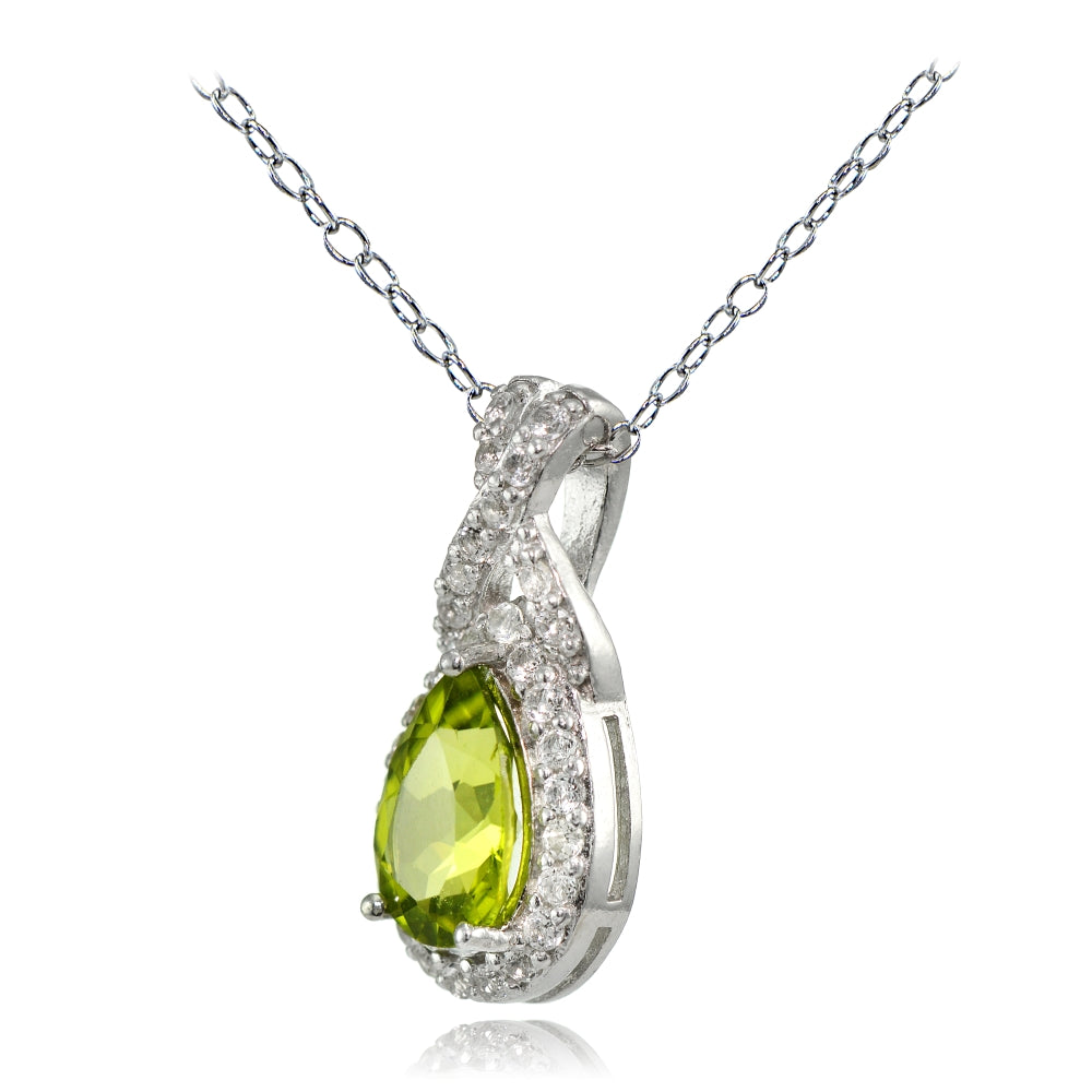 Sterling Silver Peridot and White Topaz X and Teardrop Necklace-2