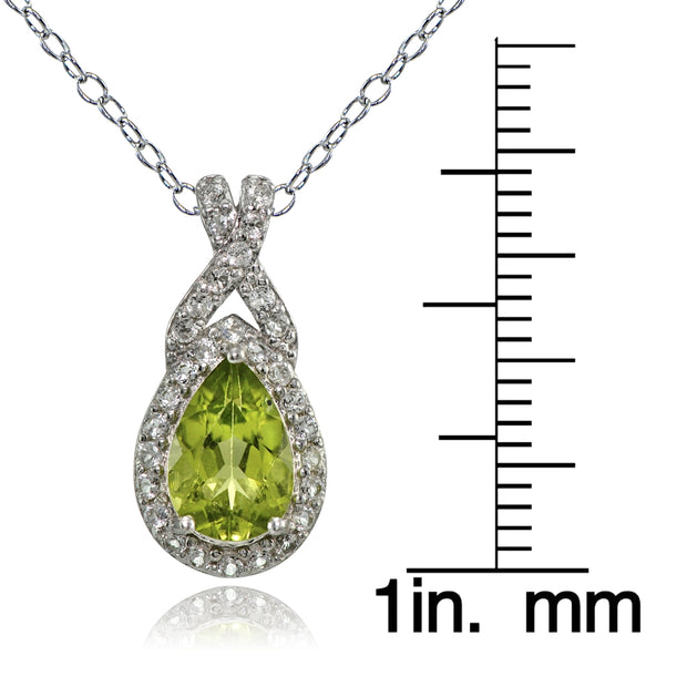 Sterling Silver Peridot and White Topaz X and Teardrop Necklace
