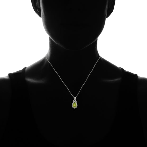 Sterling Silver Peridot and White Topaz X and Teardrop Necklace