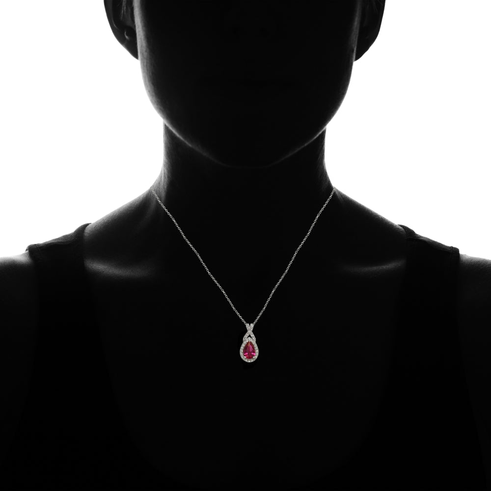 Sterling Silver Created Ruby and White Topaz X and Teardrop Necklace-4
