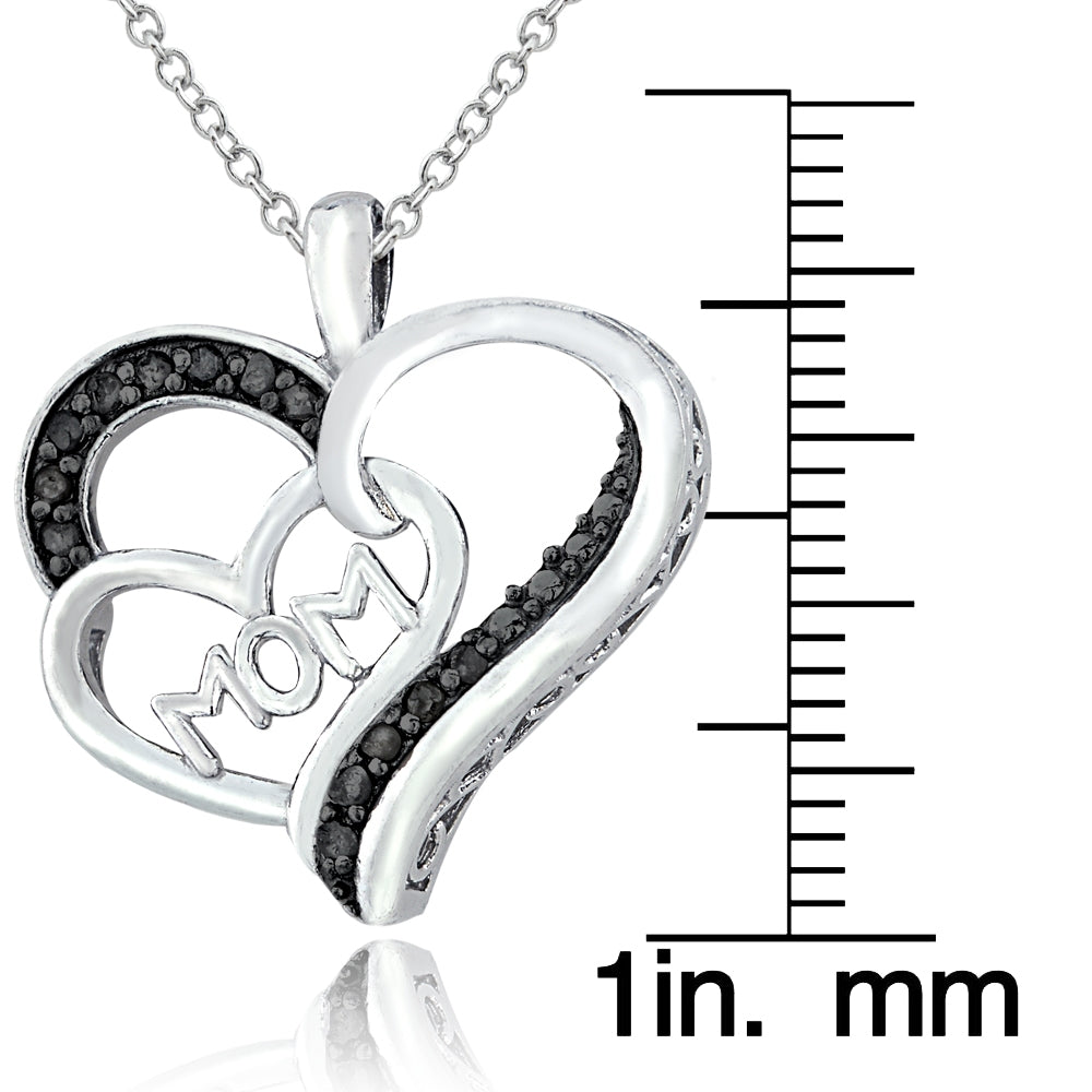 Sterling Silver 1/8 ct Black Diamond MOM Double Heart Necklace-3