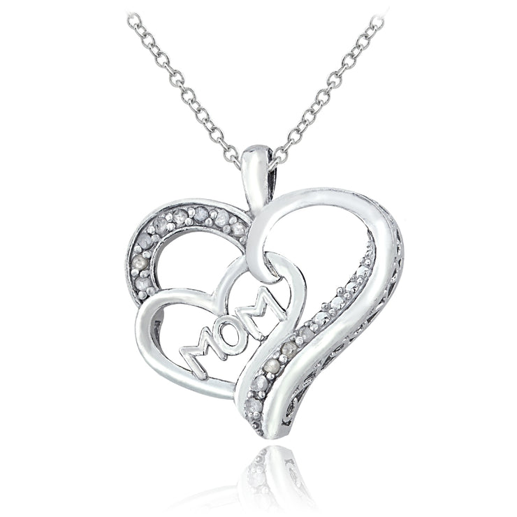 Sterling Silver 1/8 ct Diamond MOM Double Heart Necklace
