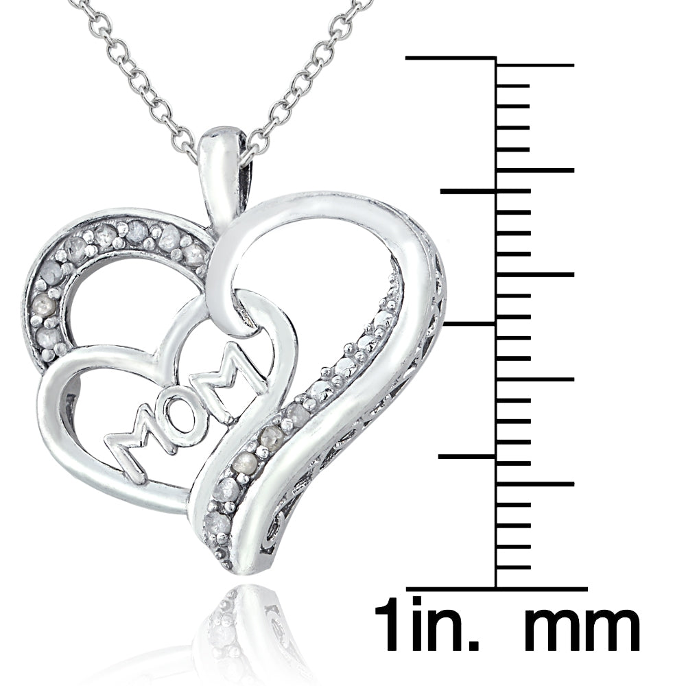 Sterling Silver 1/8 ct Diamond MOM Double Heart Necklace-3