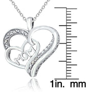 Sterling Silver 1/8 ct Diamond MOM Double Heart Necklace