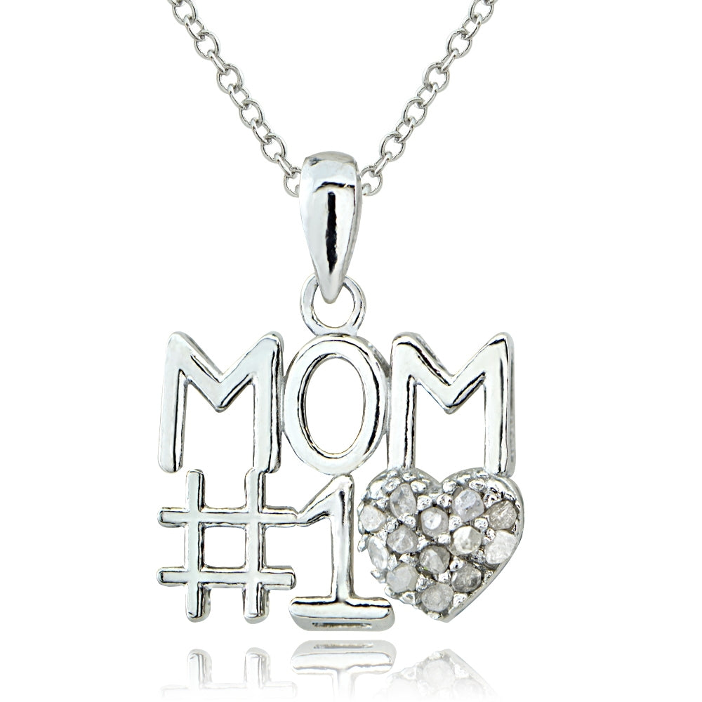Sterling Silver 1/8 ct Diamond #1 MOM Necklace