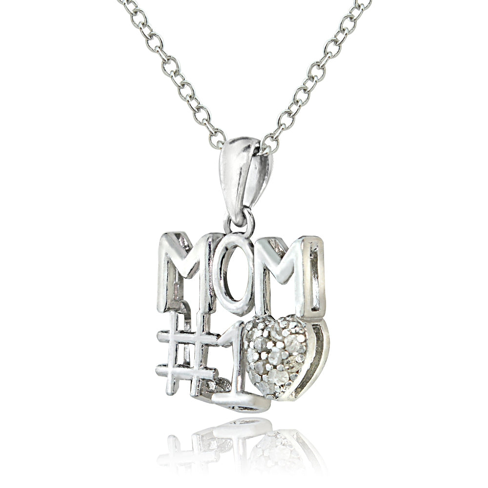 Sterling Silver 1/8 ct Diamond #1 MOM Necklace-2