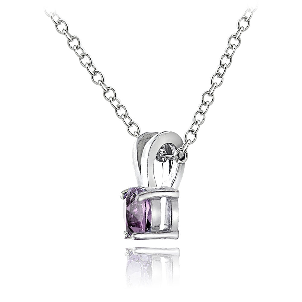 Sterling Silver Created Alexandrite 5mm Round Solitaire Necklace-2