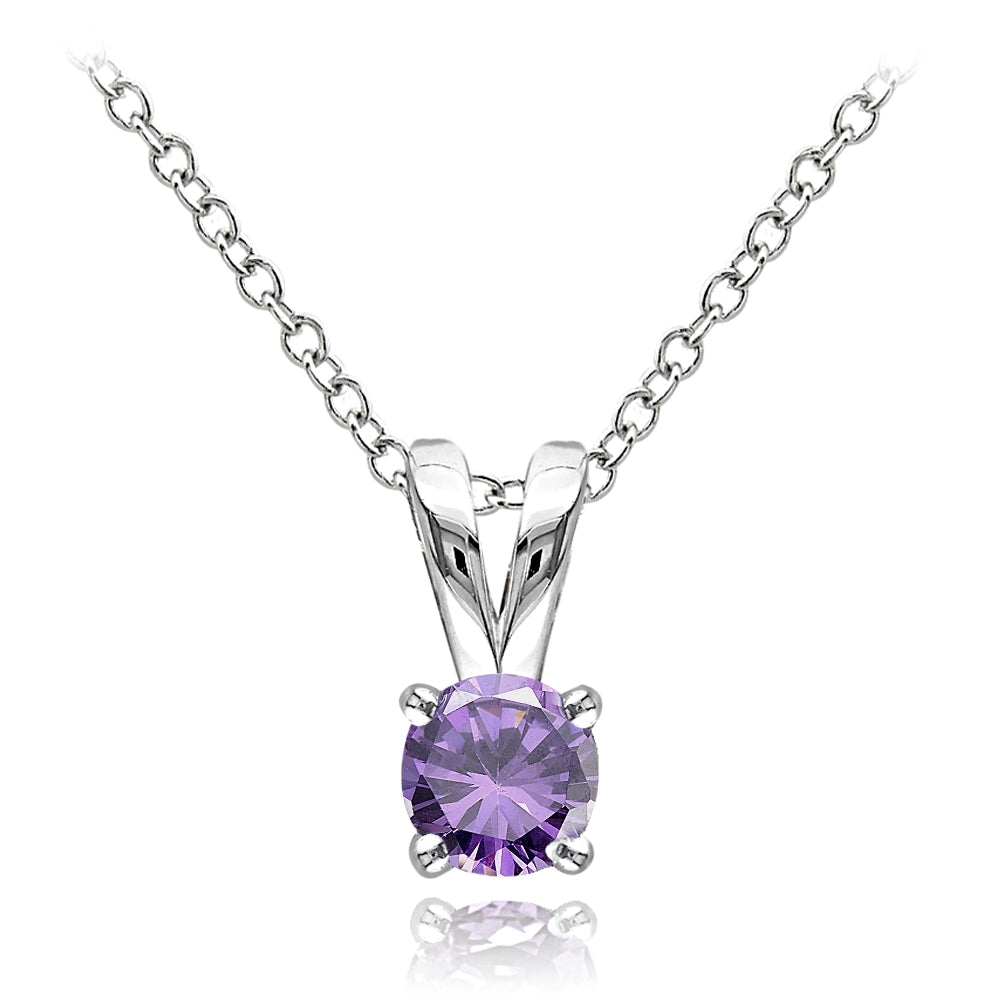 Sterling Silver Amethyst 5mm Round Solitaire Necklace