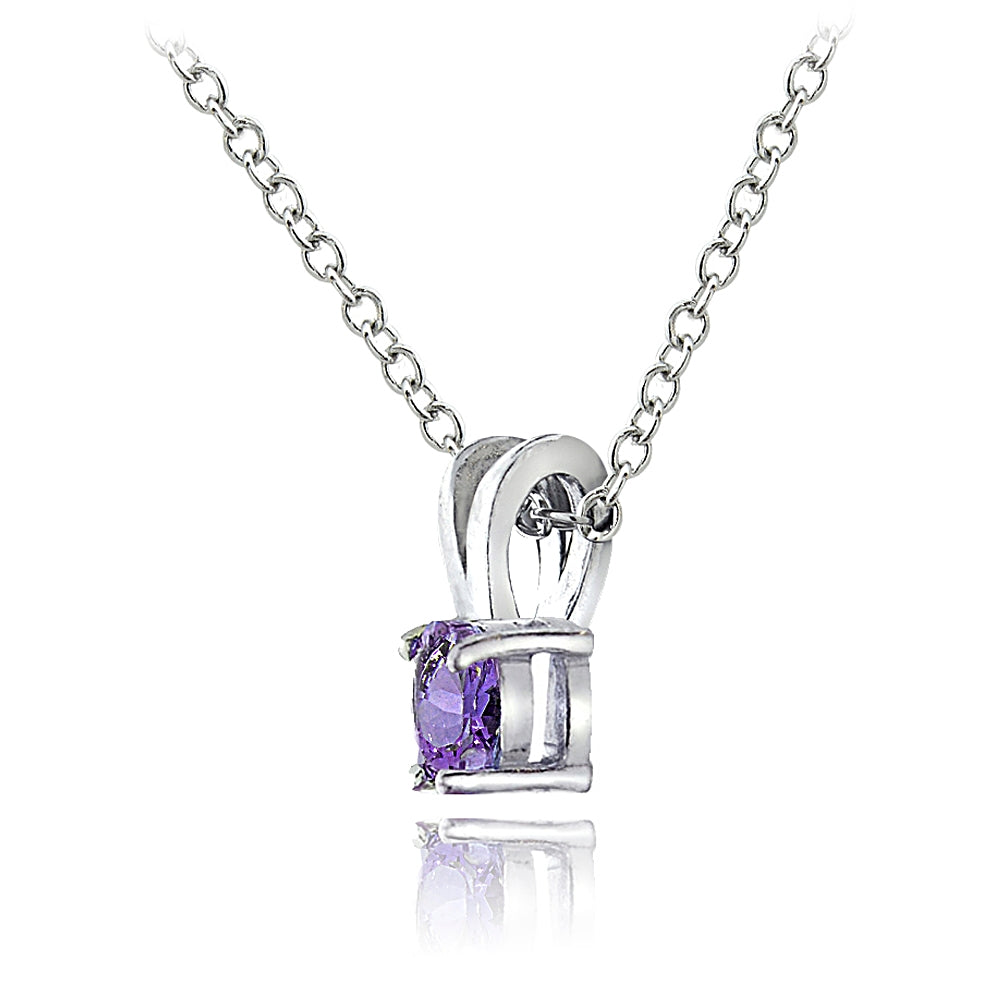 Sterling Silver Amethyst 5mm Round Solitaire Necklace-2