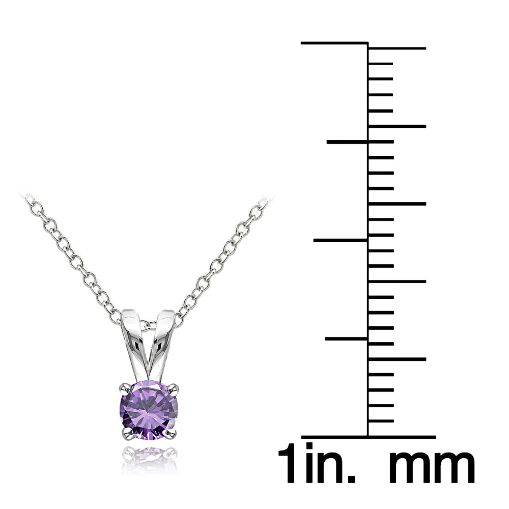 Sterling Silver Amethyst 5mm Round Solitaire Necklace-3
