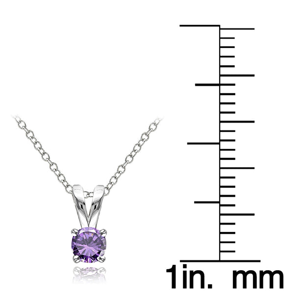 Sterling Silver Amethyst 5mm Round Solitaire Necklace