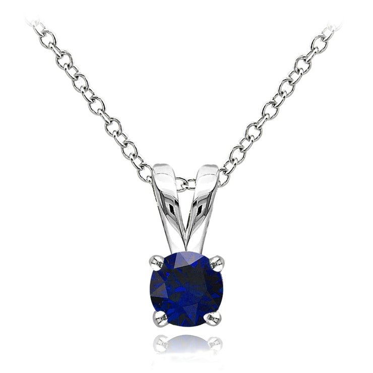 Sterling Silver Created Blue Sapphire 5mm Round Solitaire Necklace