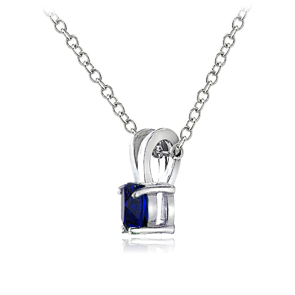 Sterling Silver Created Blue Sapphire 5mm Round Solitaire Necklace-2