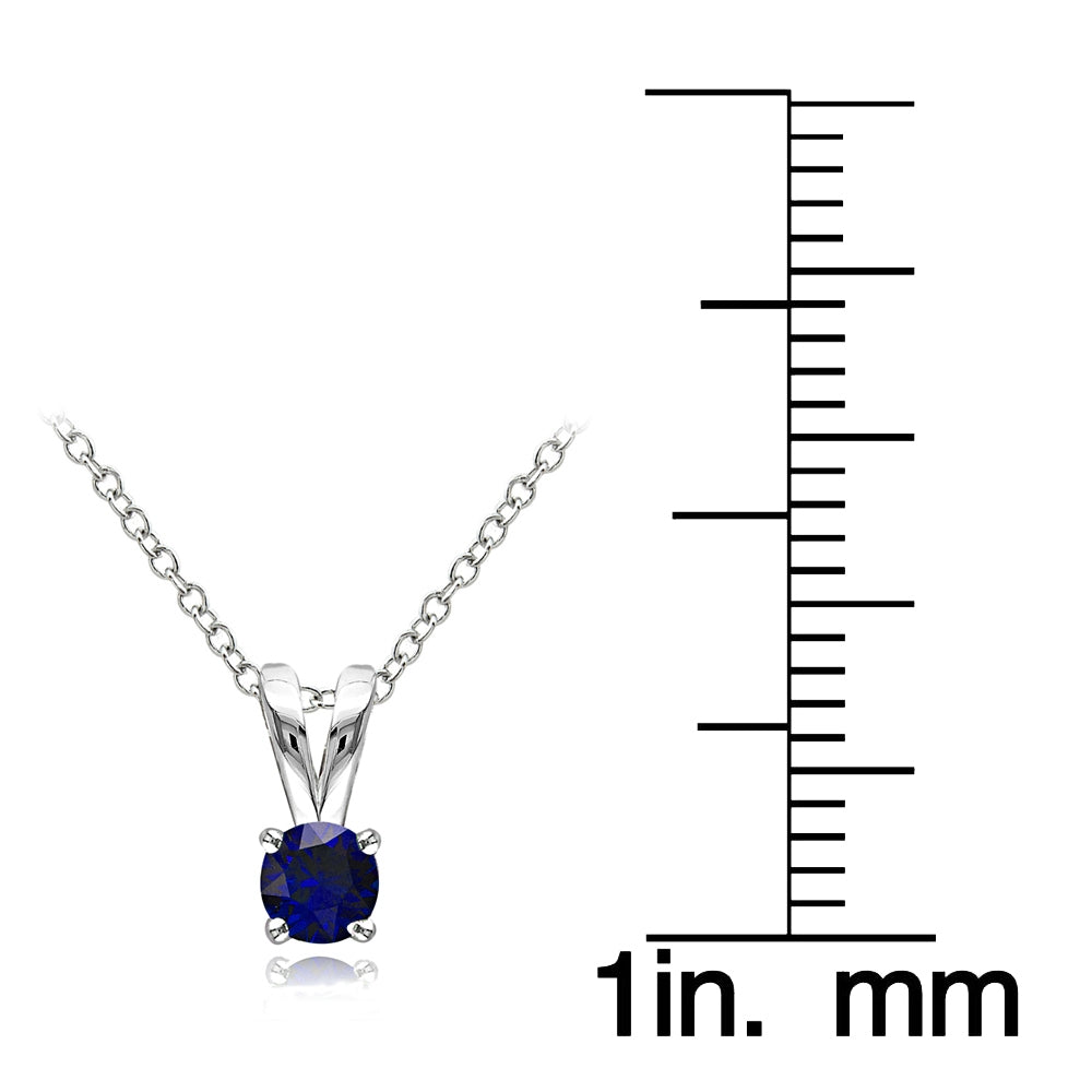 Sterling Silver Created Blue Sapphire 5mm Round Solitaire Necklace-3