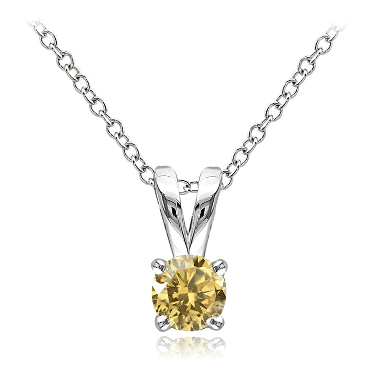 Sterling Silver Citrine 5mm Round Solitaire Necklace