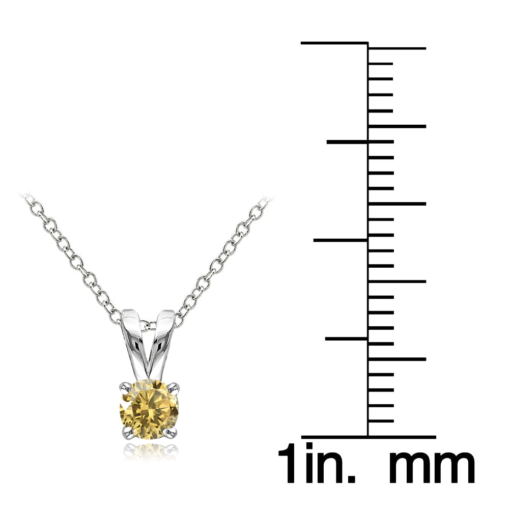 Sterling Silver Citrine 5mm Round Solitaire Necklace-3