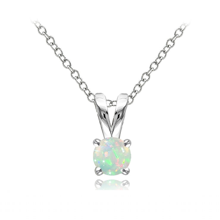 Sterling Silver Ethiopian Opal Round Solitaire Necklace,  5mm