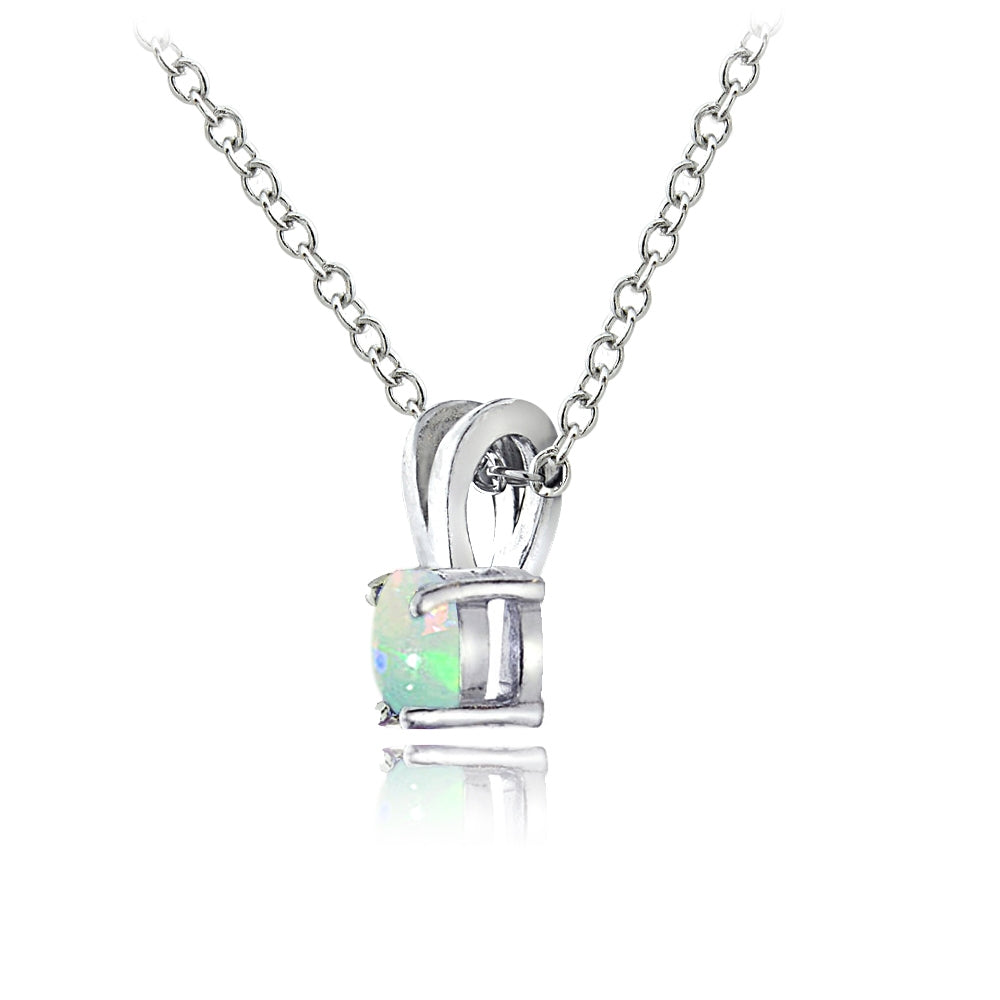 Sterling Silver Ethiopian Opal Round Solitaire Necklace,  5mm-2