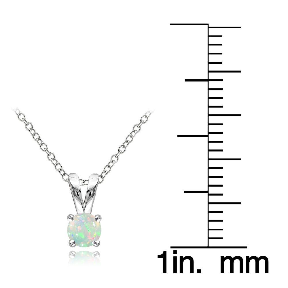 Sterling Silver Ethiopian Opal Round Solitaire Necklace,  5mm-3