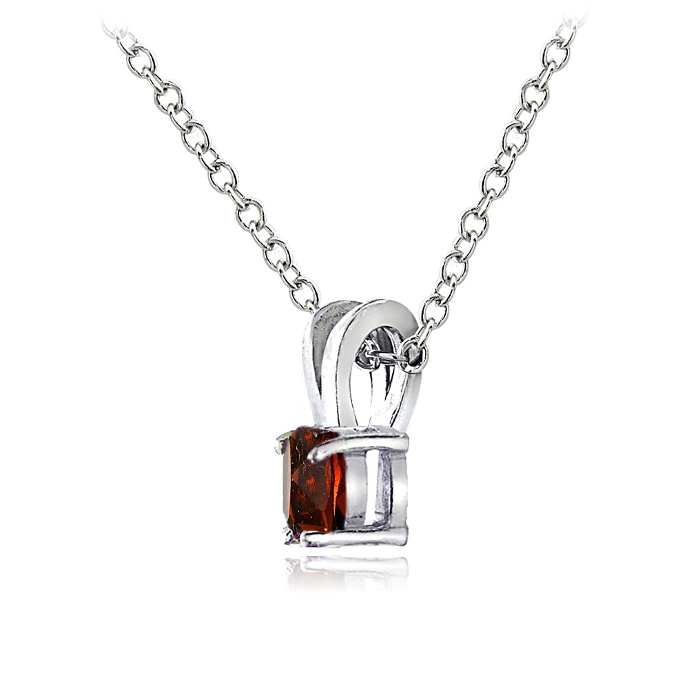 Sterling Silver Garnet 5mm Round Solitaire Necklace-2
