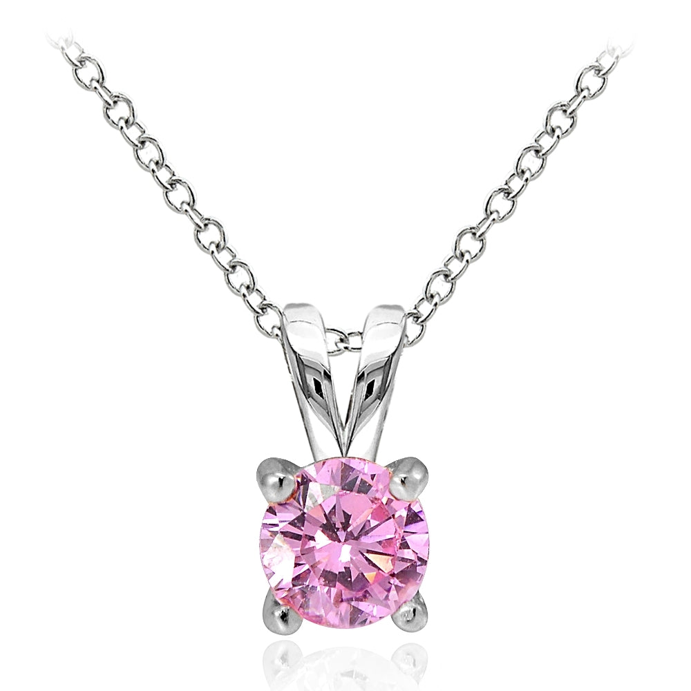 Sterling Silver 1/2ct Light Pink Cubic Zirconia 5mm Round Solitaire Necklace