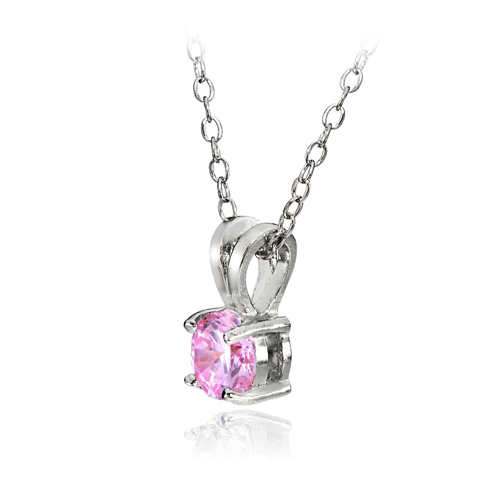 Sterling Silver 1/2ct Light Pink Cubic Zirconia 5mm Round Solitaire Necklace-2