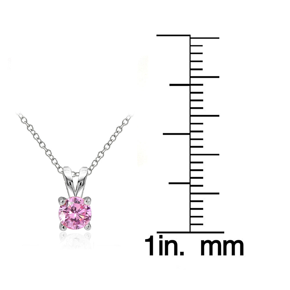 Sterling Silver 1/2ct Light Pink Cubic Zirconia 5mm Round Solitaire Necklace-3