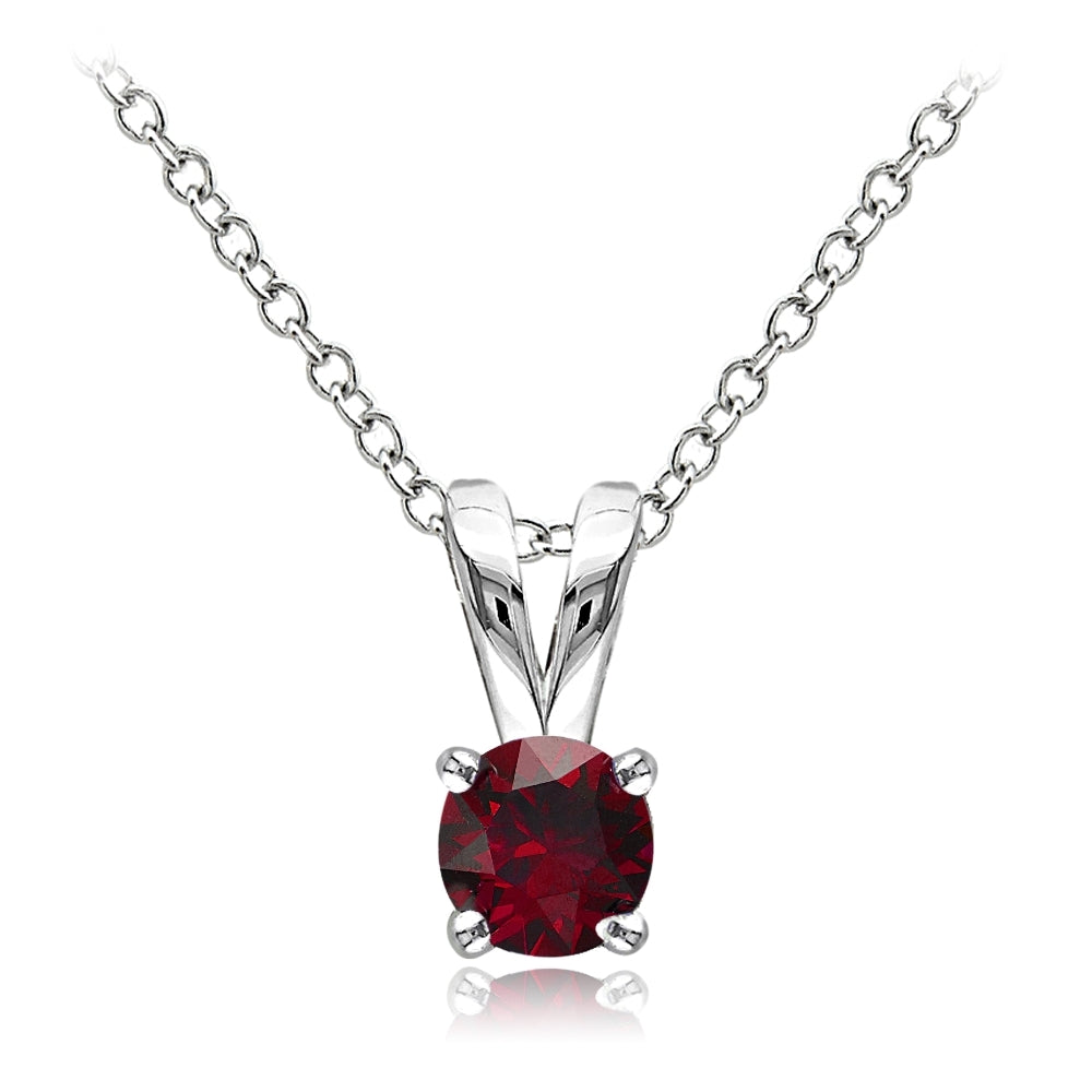 Sterling Silver Created Ruby 5mm Round Solitaire Necklace