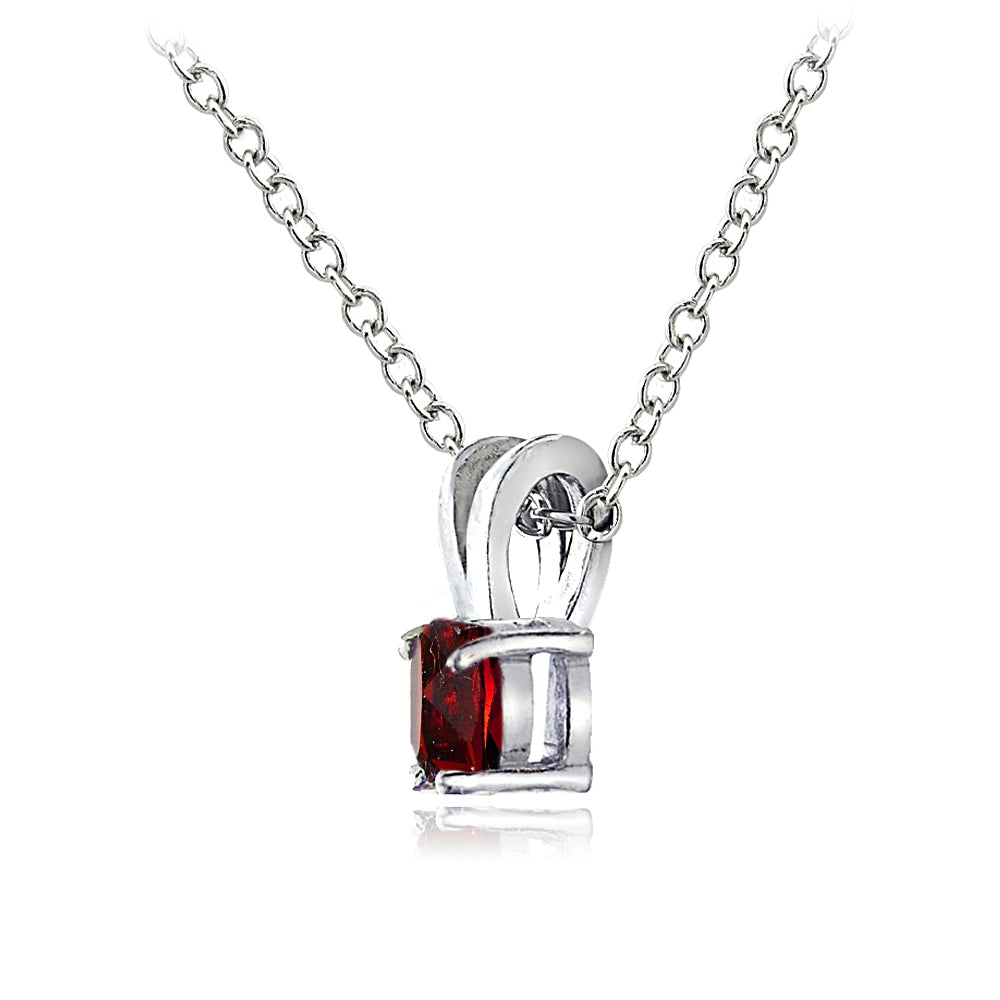 Sterling Silver Created Ruby 5mm Round Solitaire Necklace-2