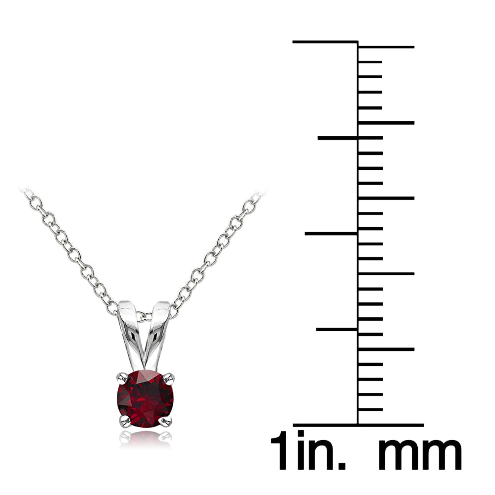 Sterling Silver Created Ruby 5mm Round Solitaire Necklace-3