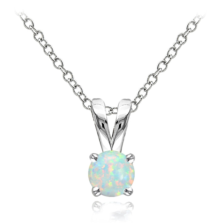 Sterling Silver Created White Opal Round Solitaire Necklace,  5mm