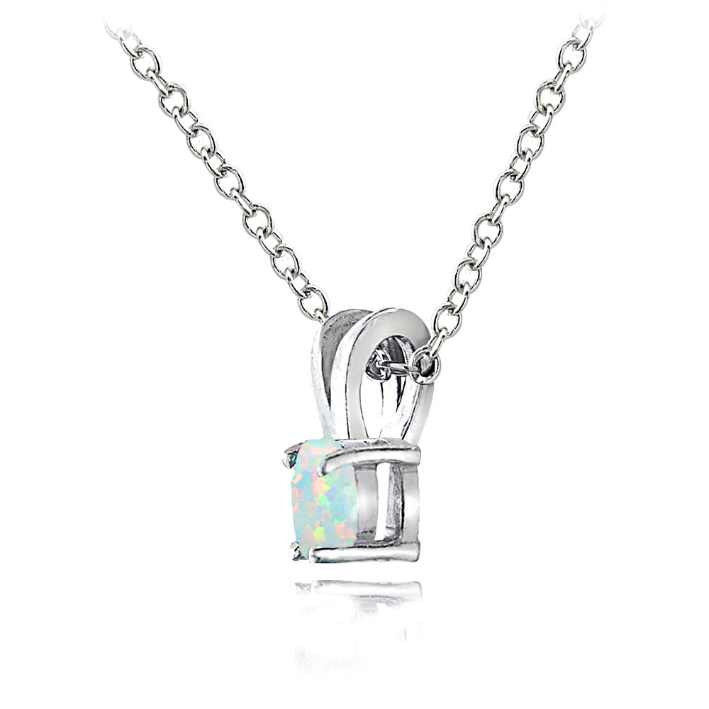 Sterling Silver Created White Opal Round Solitaire Necklace,  5mm-2