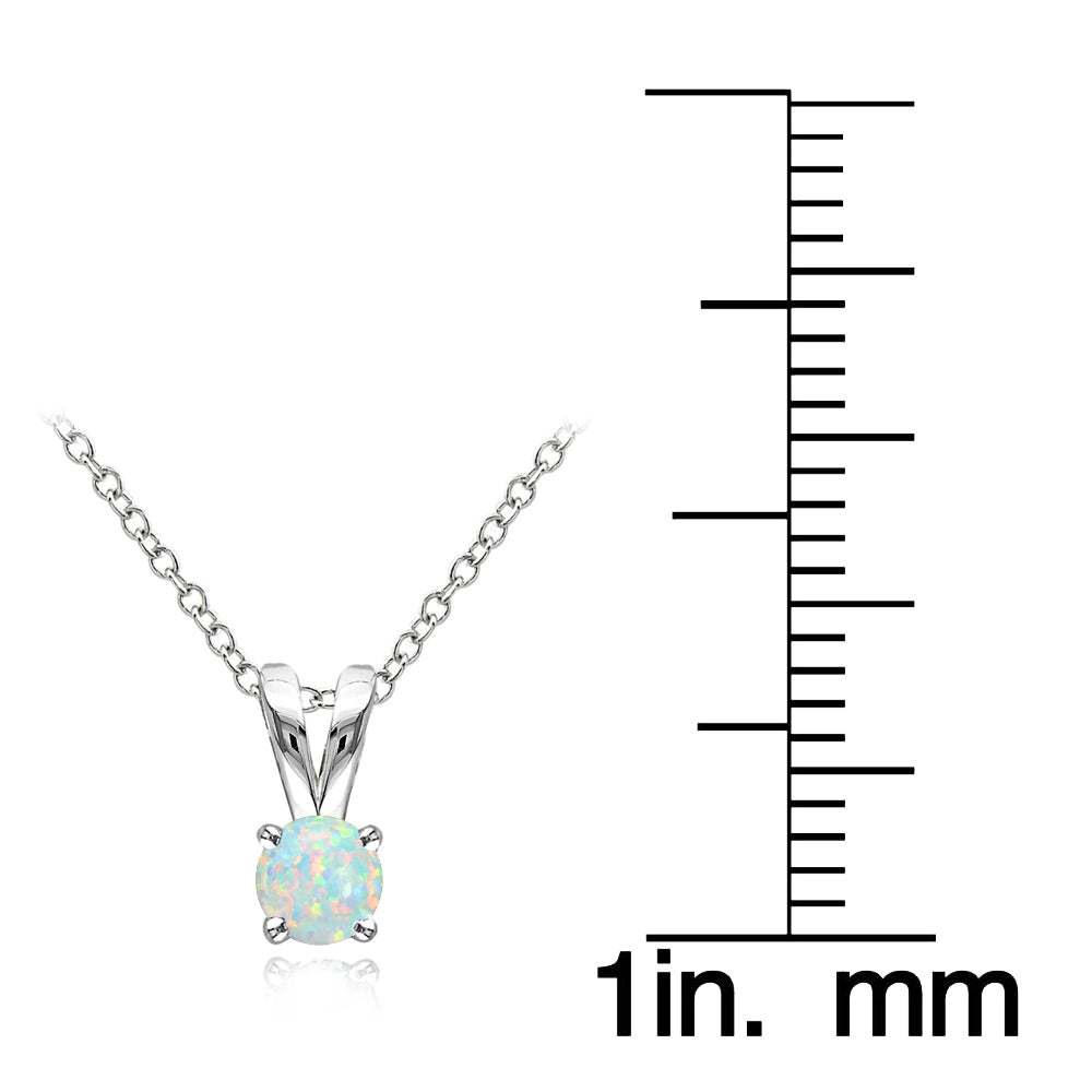 Sterling Silver Created White Opal Round Solitaire Necklace,  5mm-3