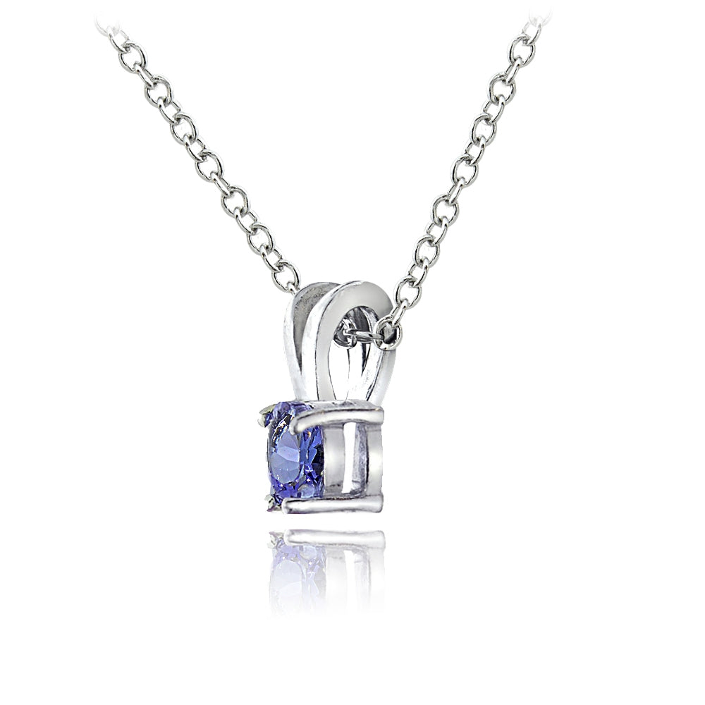 Sterling Silver 1/2 ct Tanzanite Round Solitaire Necklace-2