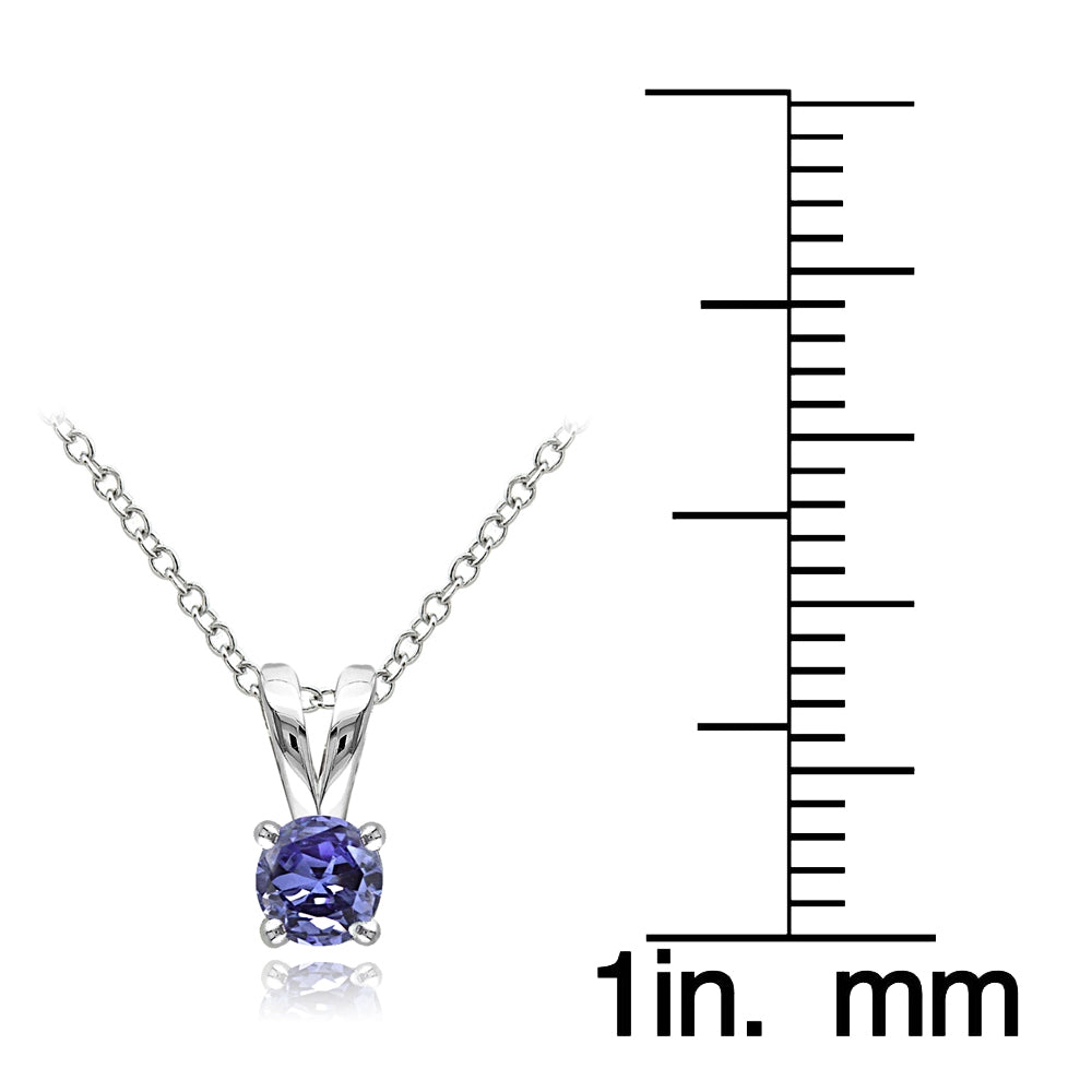 Sterling Silver 1/2 ct Tanzanite Round Solitaire Necklace-3