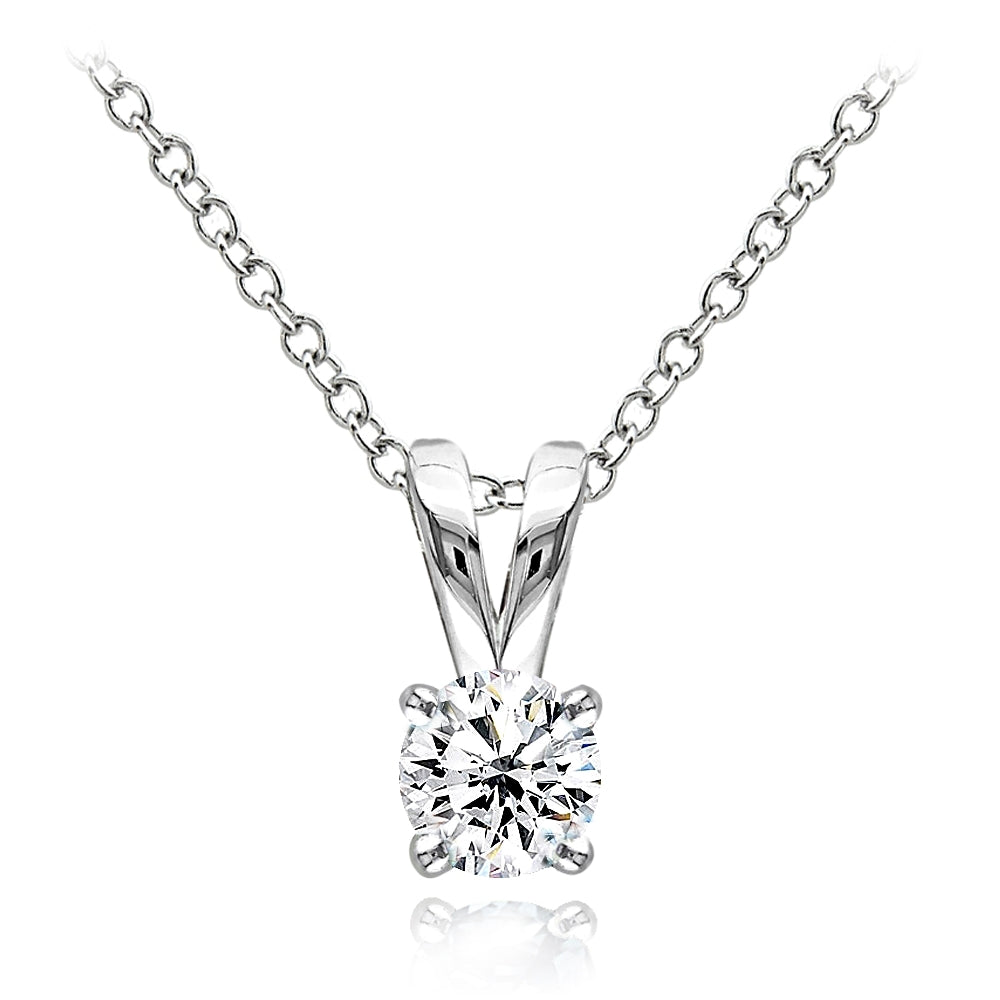 Sterling Silver Cubic Zirconia 5mm Round Solitaire Necklace