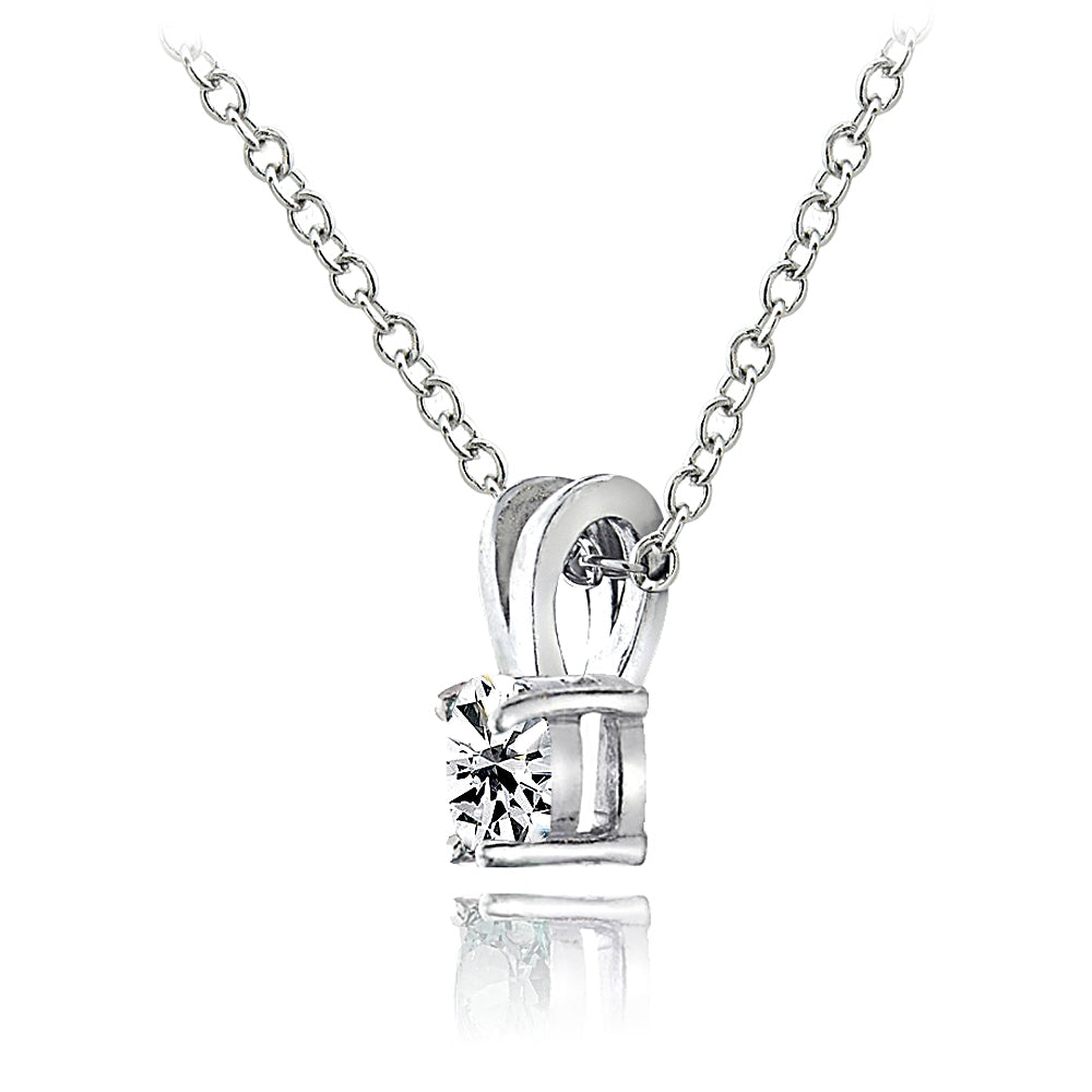 Sterling Silver Cubic Zirconia 5mm Round Solitaire Necklace-2