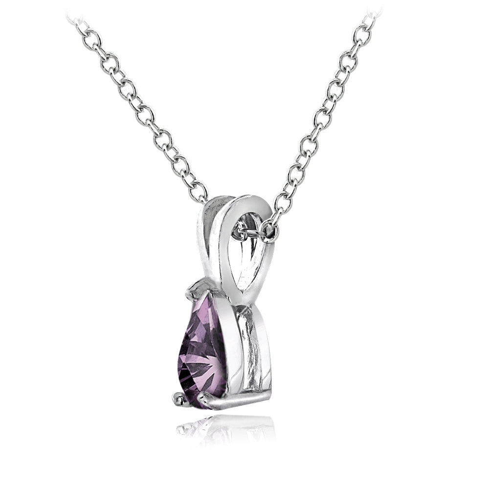 Sterling Silver Created Alexandrite 6x4mm Teardrop Solitaire Necklace-2