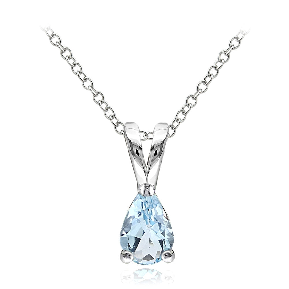 Sterling Silver Blue Topaz 6x4mm Teardrop Solitaire Necklace