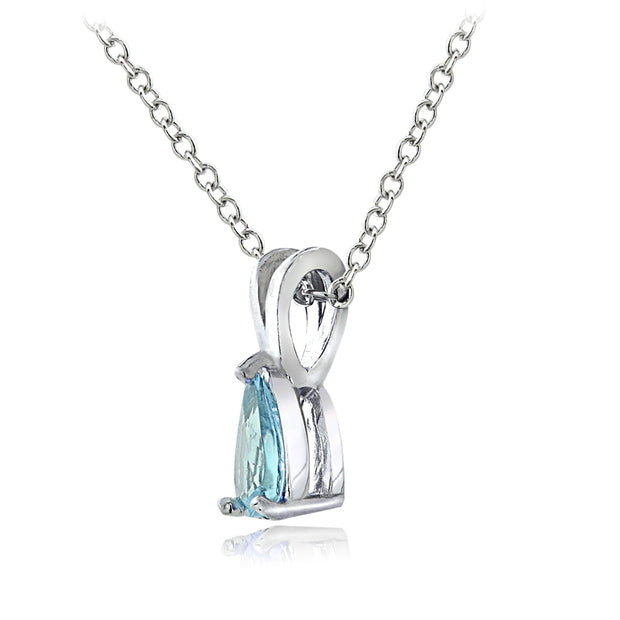 Sterling Silver Blue Topaz 6x4mm Teardrop Solitaire Necklace