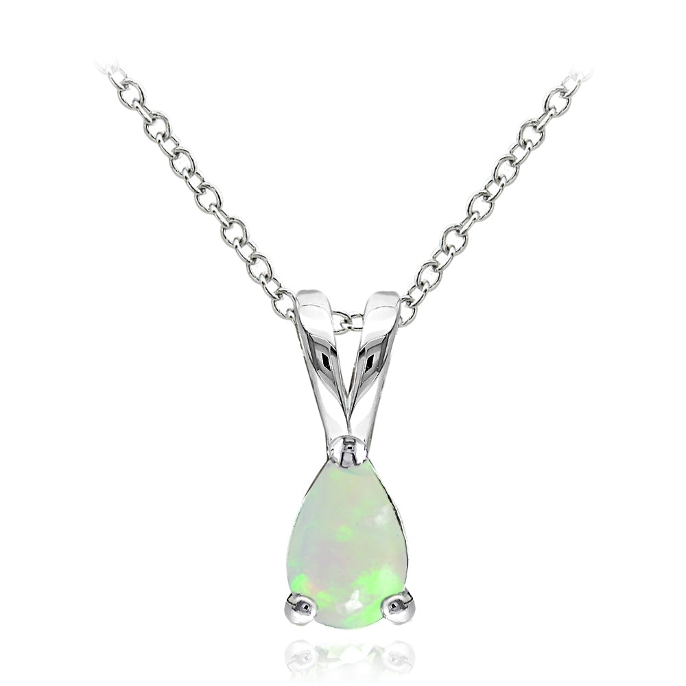 Sterling Silver Ethiopian Opal 6x4mm Teardrop Solitaire Necklace