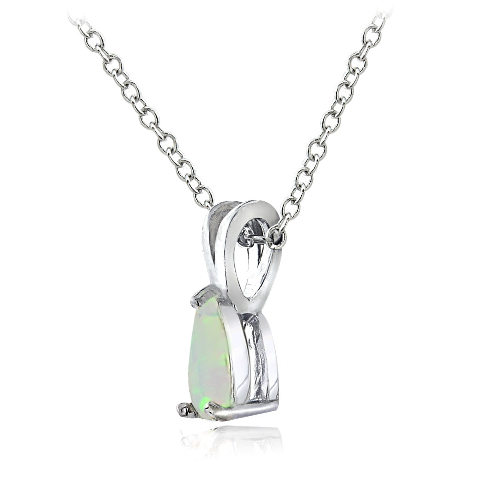 Sterling Silver Ethiopian Opal 6x4mm Teardrop Solitaire Necklace-2
