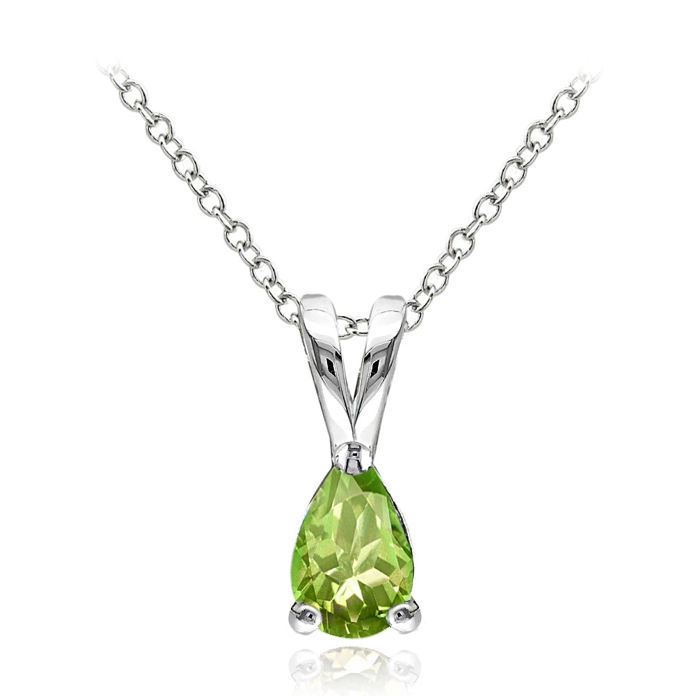 Sterling Silver Peridot 6x4mm Teardrop Solitaire Necklace