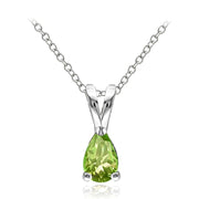 Sterling Silver Peridot 6x4mm Teardrop Solitaire Necklace