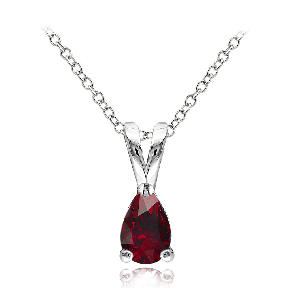 Sterling Silver Created Ruby 6x4mm Teardrop Solitaire Necklace