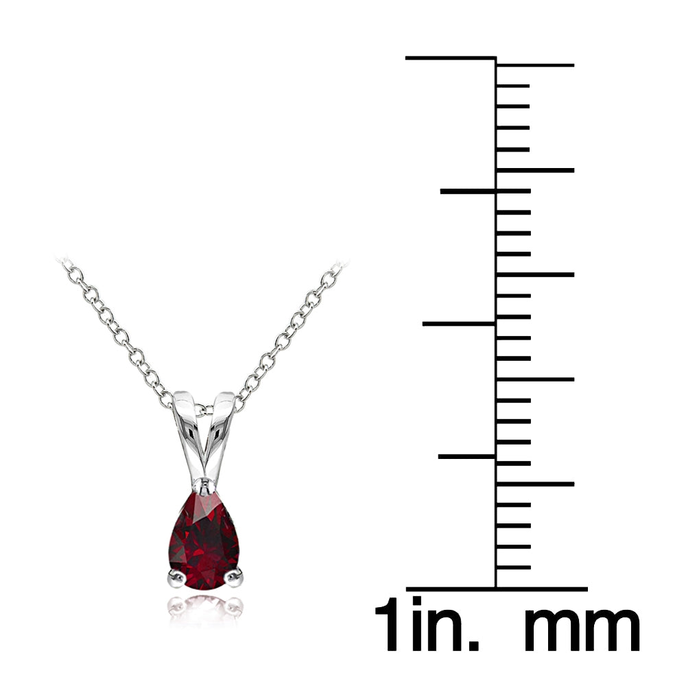 Sterling Silver Created Ruby 6x4mm Teardrop Solitaire Necklace-2